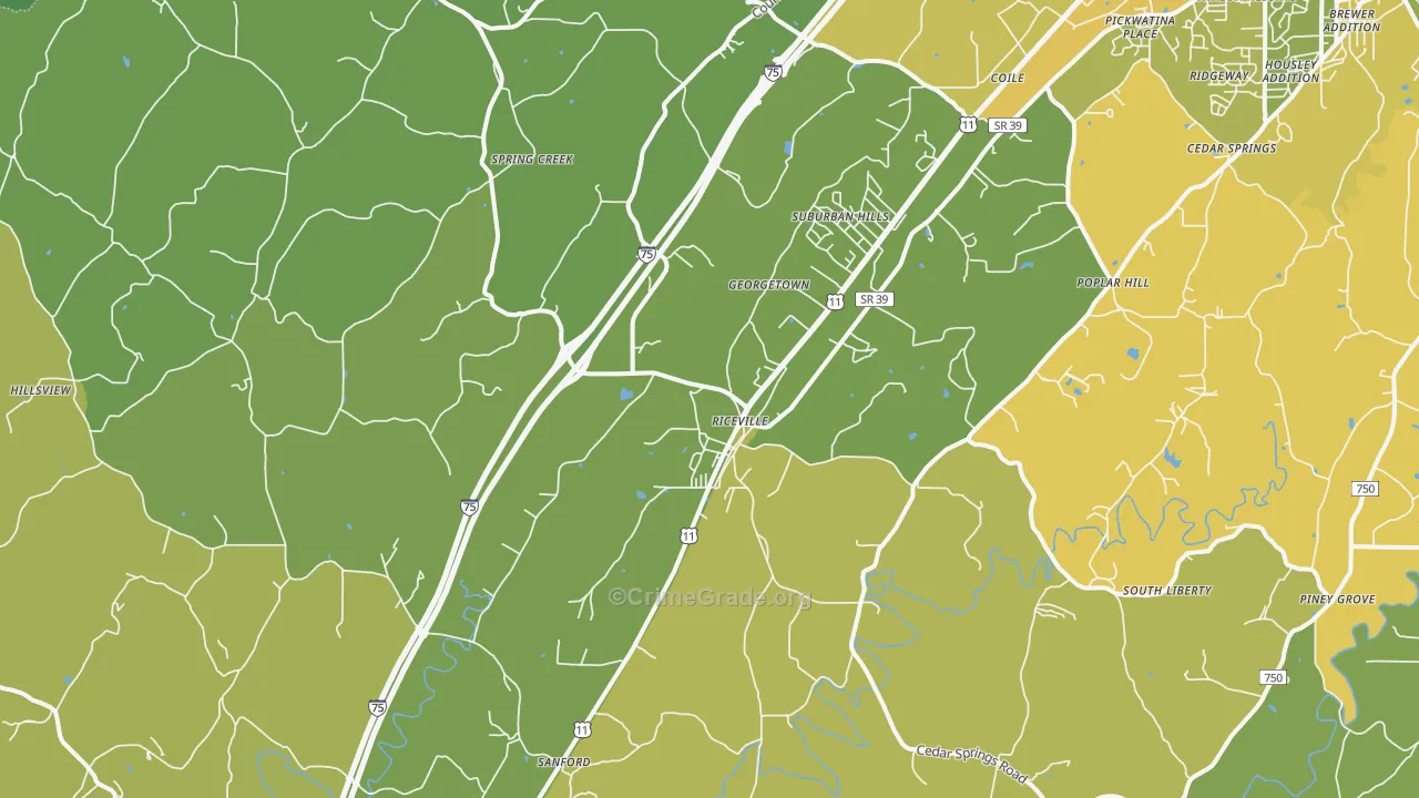 Riceville, TN Map of Vehicle Theft Rates