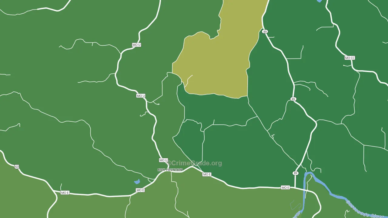 Rich Fountain, MO Map of Vehicle Theft Rates