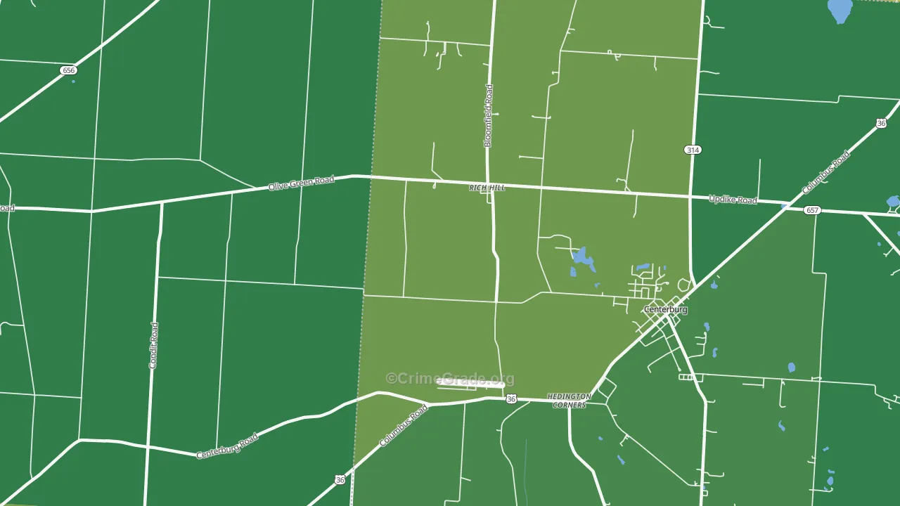 Rich Hill, OH Map of Vehicle Theft Rates