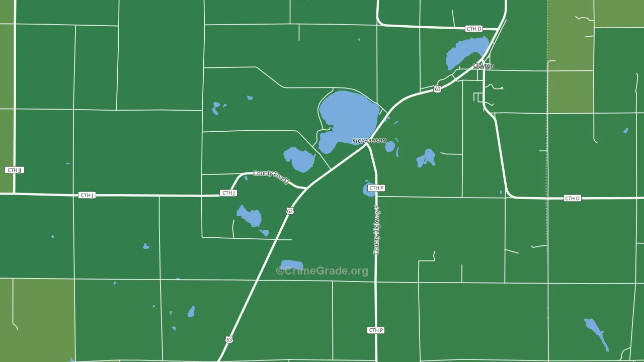 Richardson, WI Map of Vehicle Theft Rates