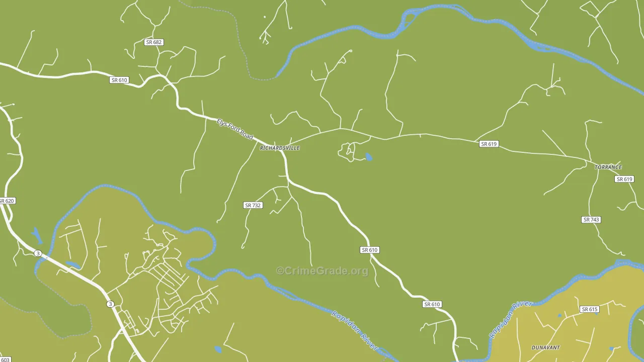 Richardsville, VA Map of Vehicle Theft Rates