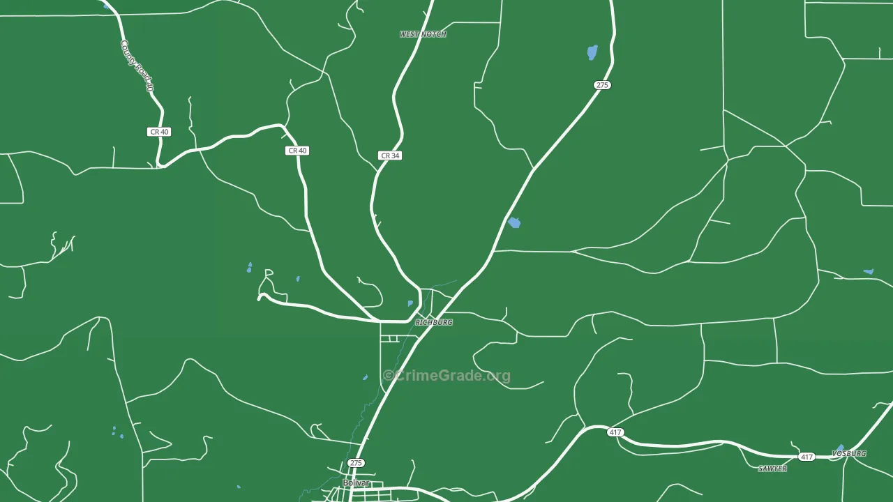 Richburg, NY Map of Vehicle Theft Rates