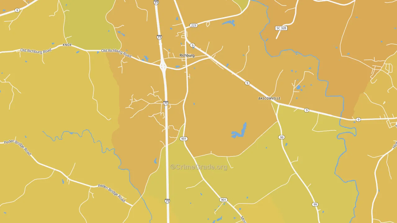 Richburg, SC Map of Vehicle Theft Rates