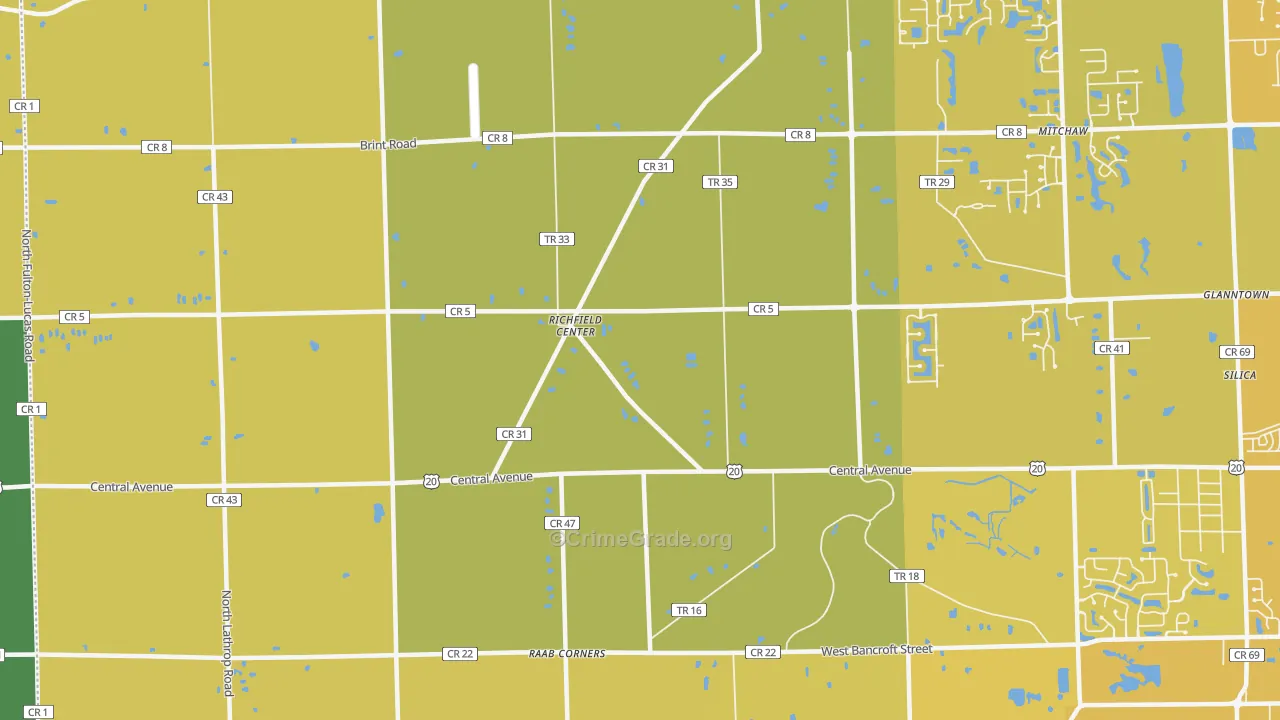Richfield Center, OH Map of Vehicle Theft Rates