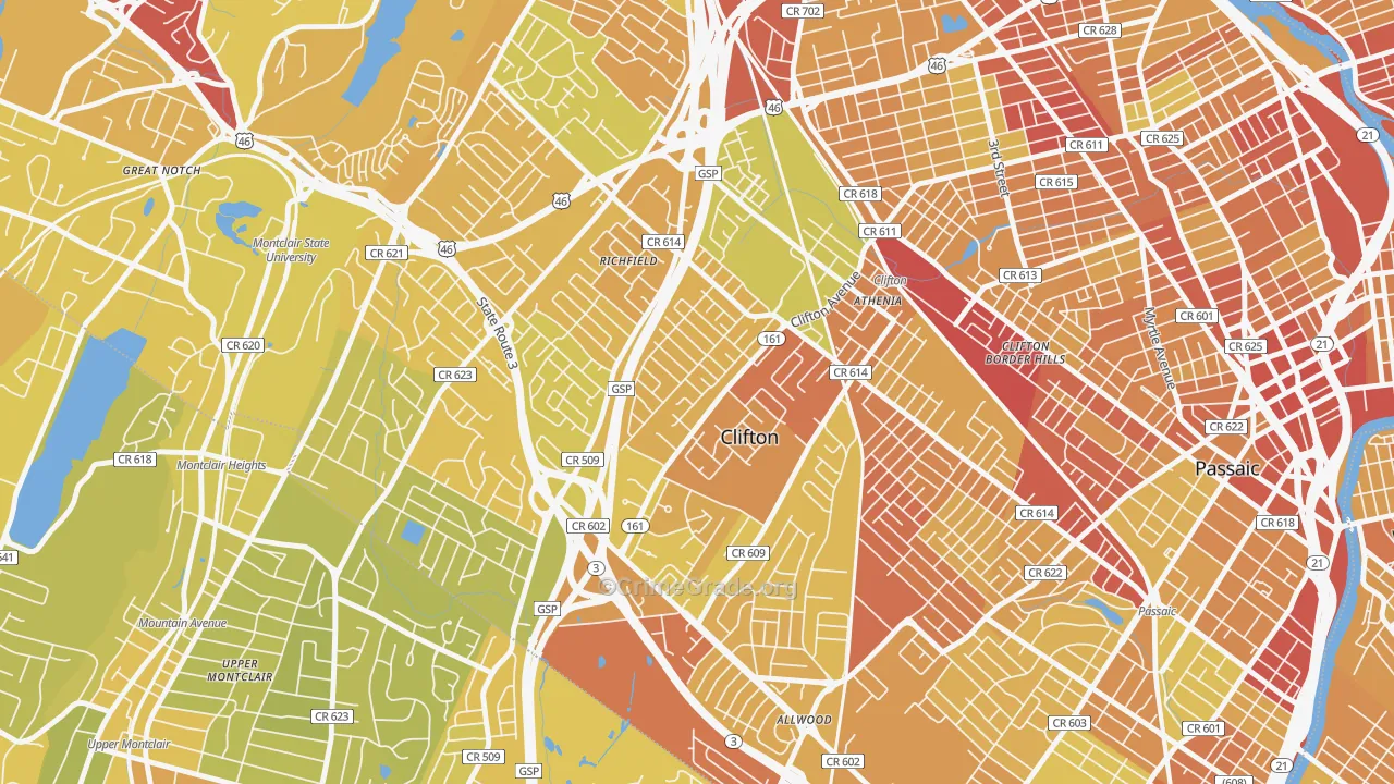 Richfield, Clifton, NJ Map of Vehicle Theft Rates