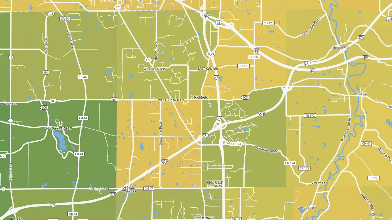 Richfield, OH Map of Vehicle Theft Rates