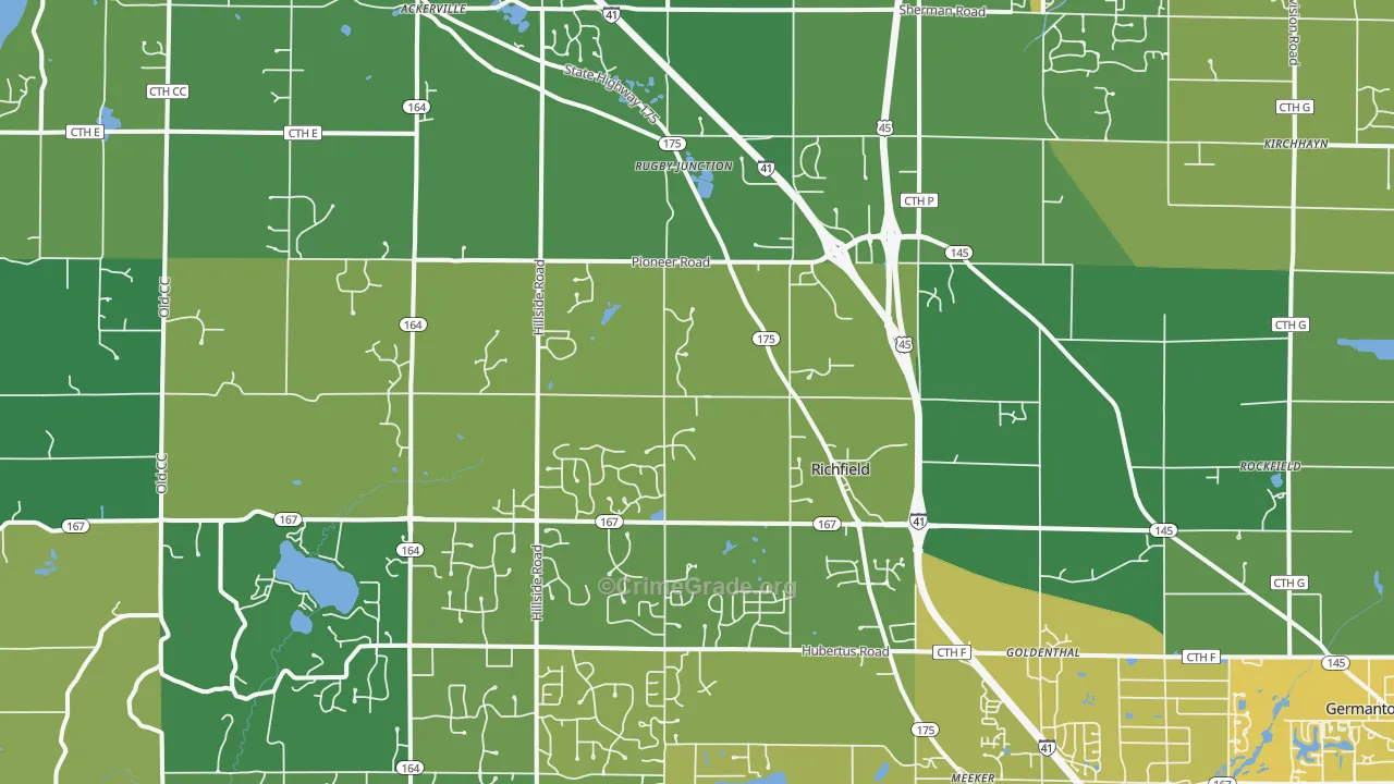 Richfield, WI Map of Vehicle Theft Rates
