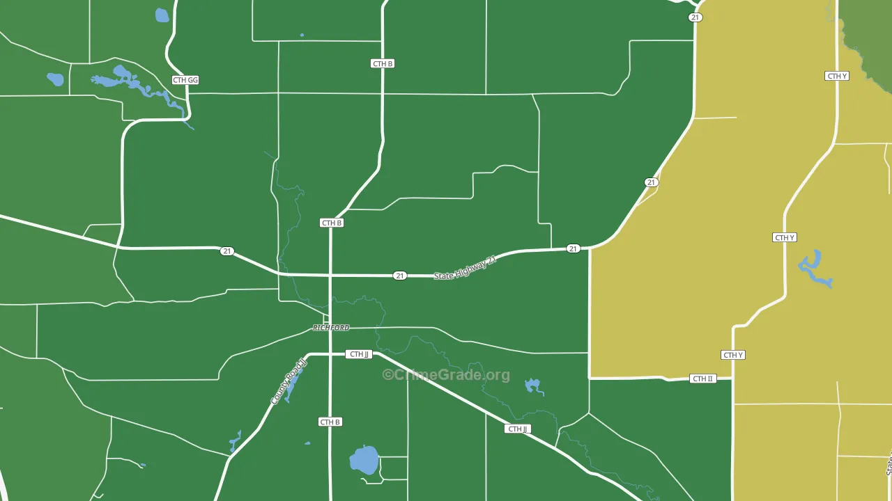 Richford, WI Map of Vehicle Theft Rates