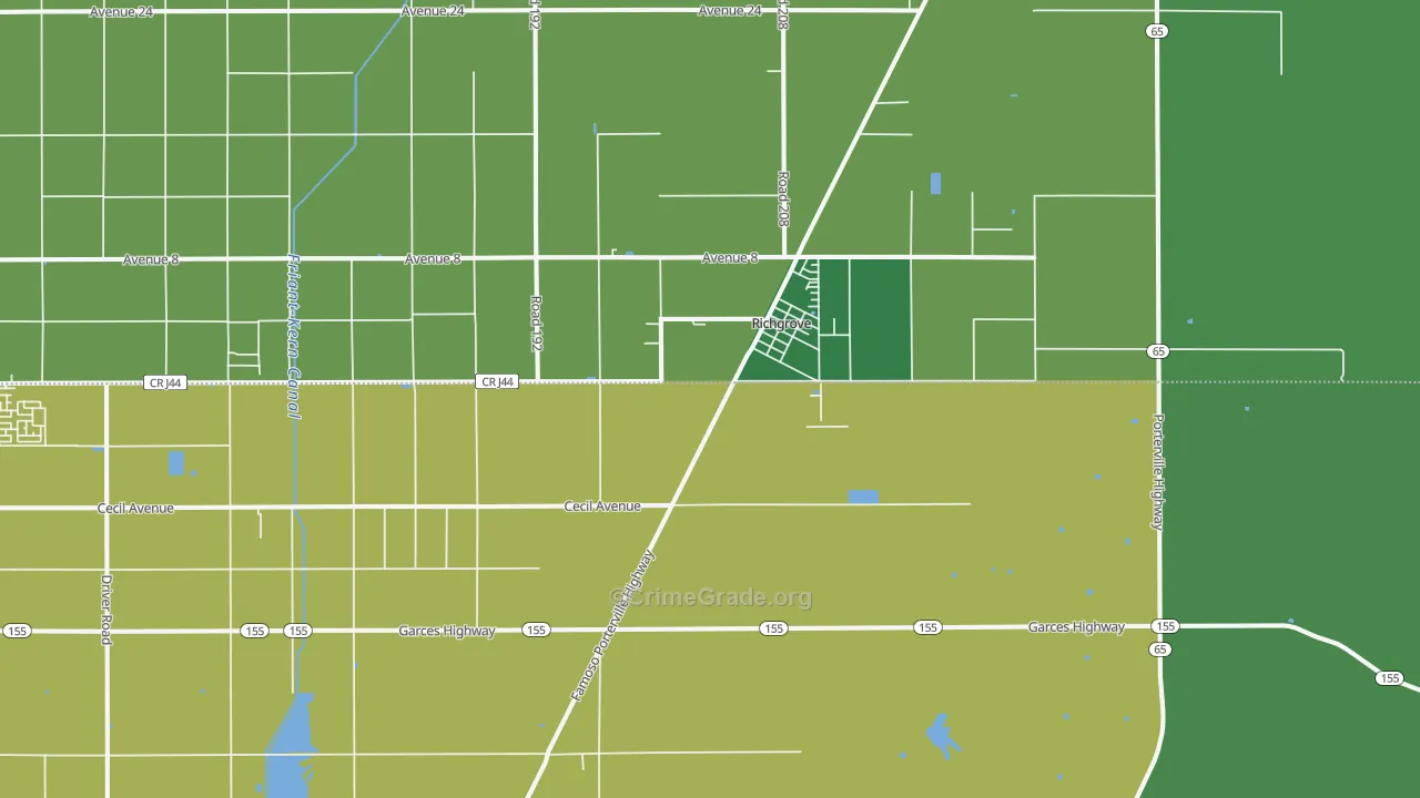 Richgrove, CA Map of Vehicle Theft Rates
