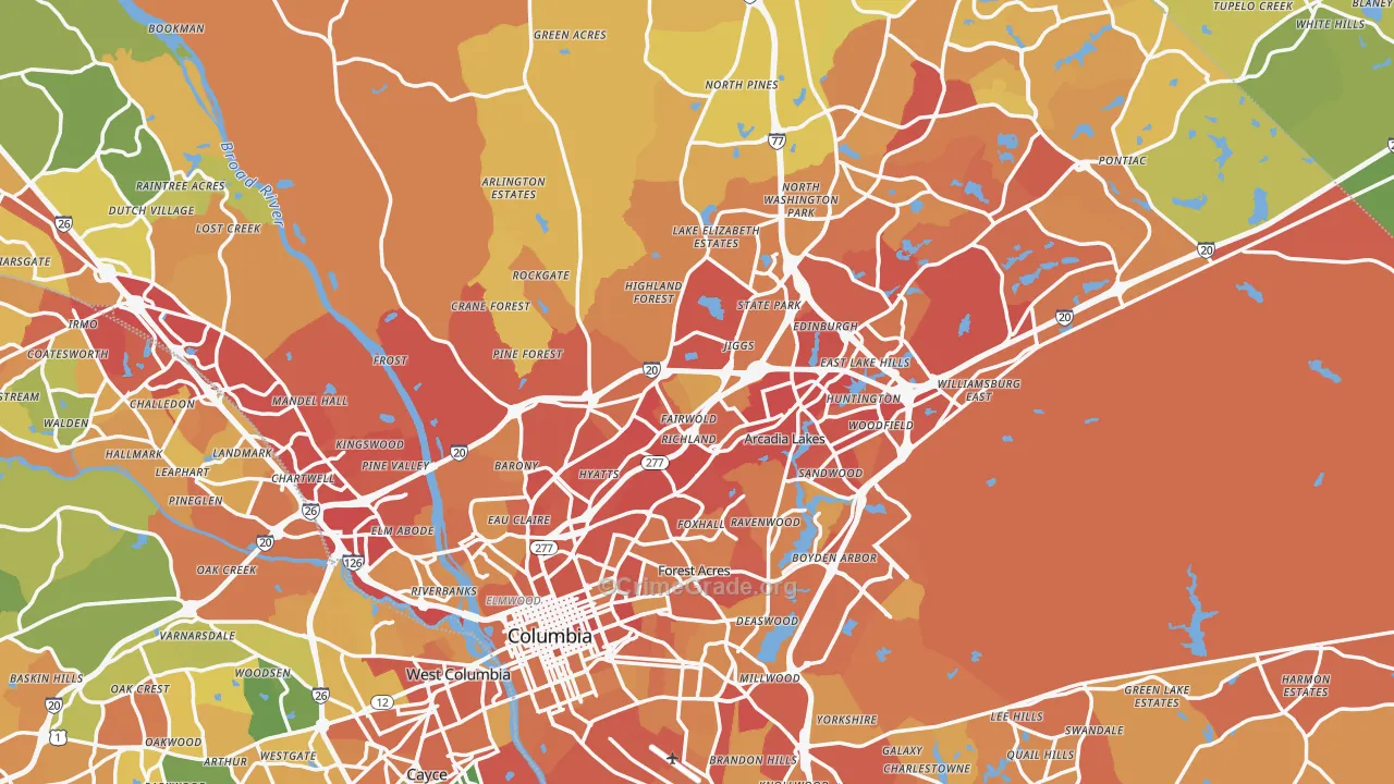Richland County, SC Map of Vehicle Theft Rates