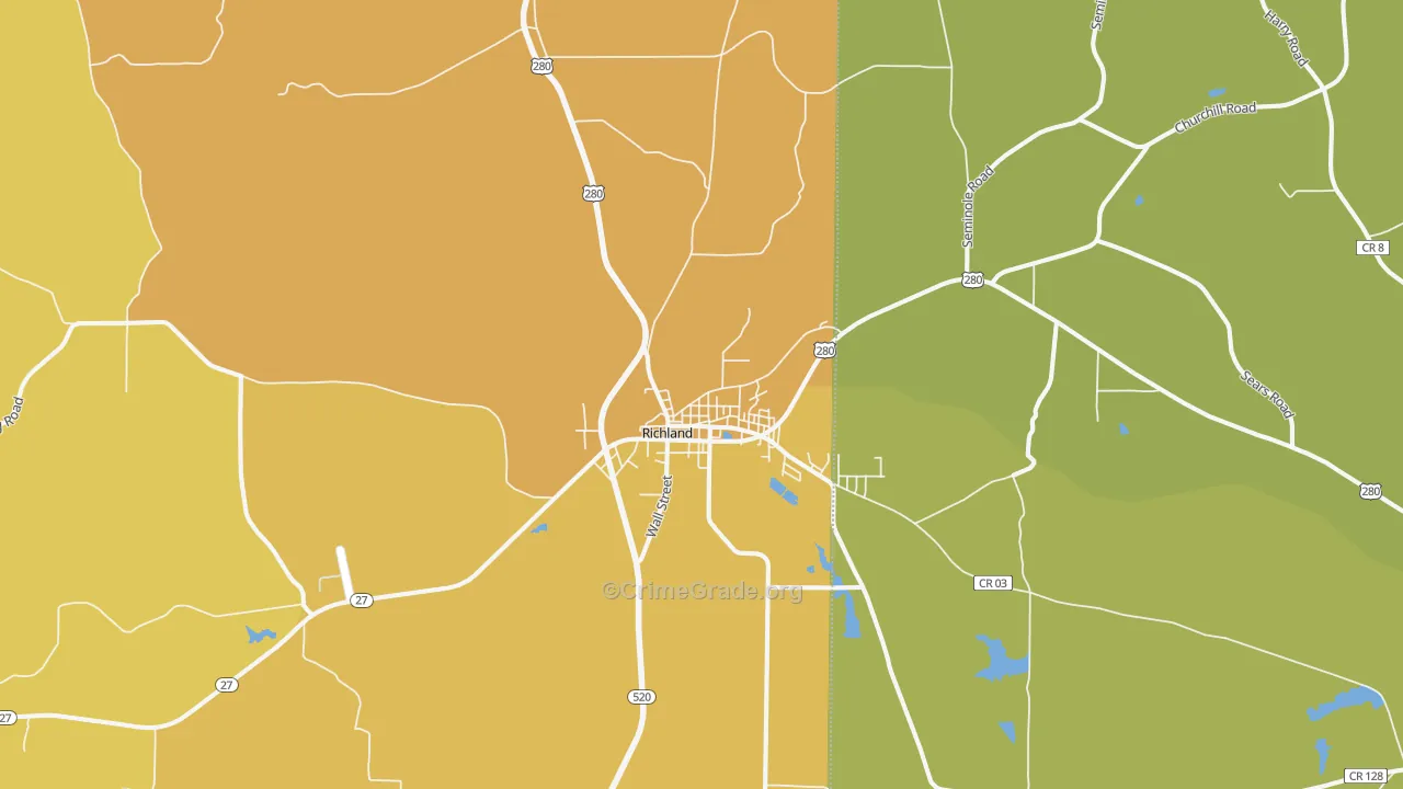 Richland, GA Map of Vehicle Theft Rates
