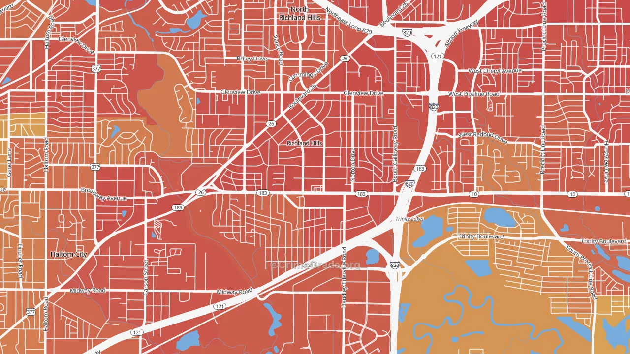Richland Hills, TX Map of Vehicle Theft Rates