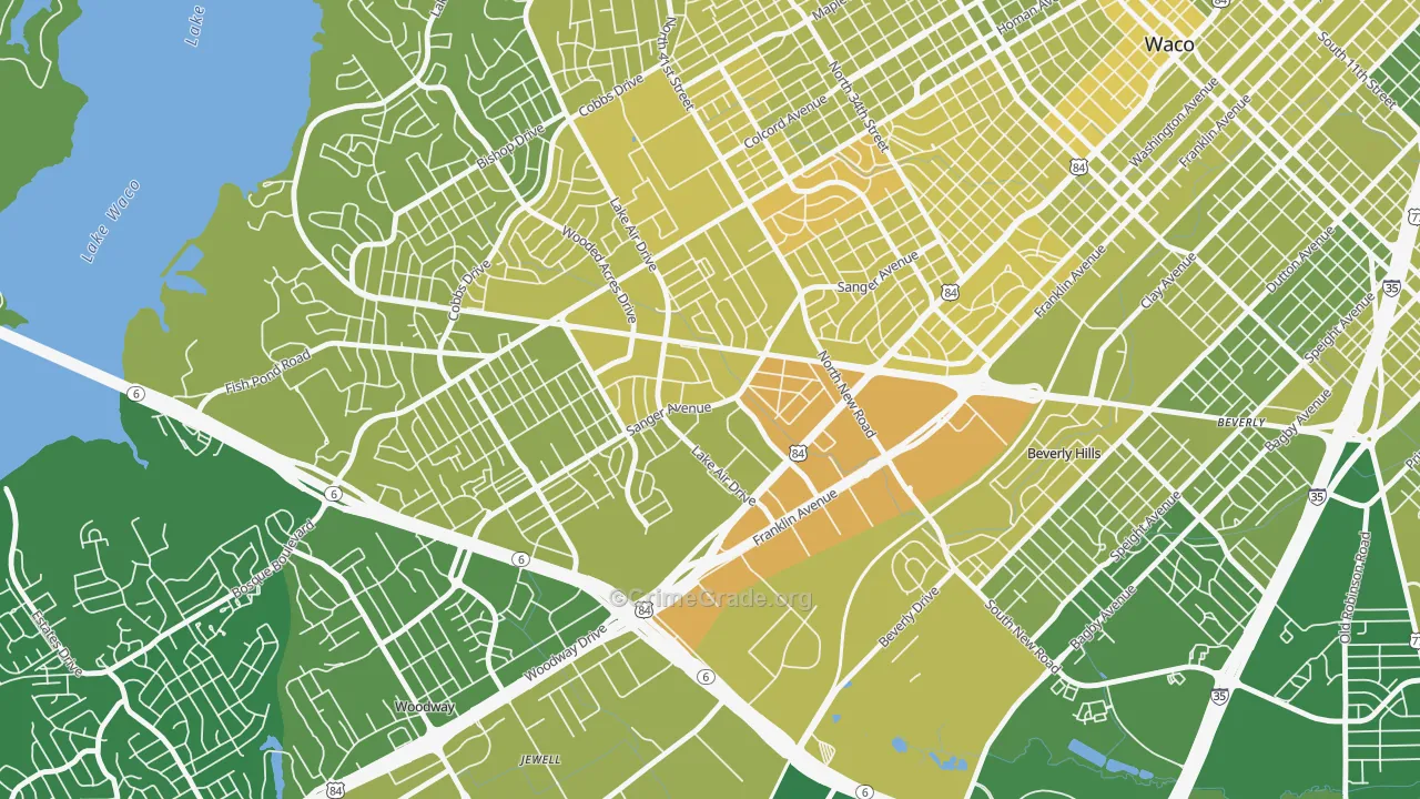 Richland Hills, Waco, TX Map of Vehicle Theft Rates