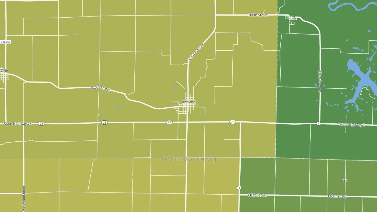 Richland, IA Map of Vehicle Theft Rates