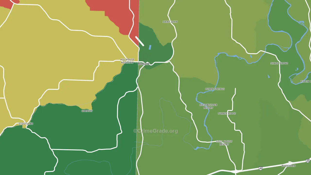 Richland, MO Map of Vehicle Theft Rates