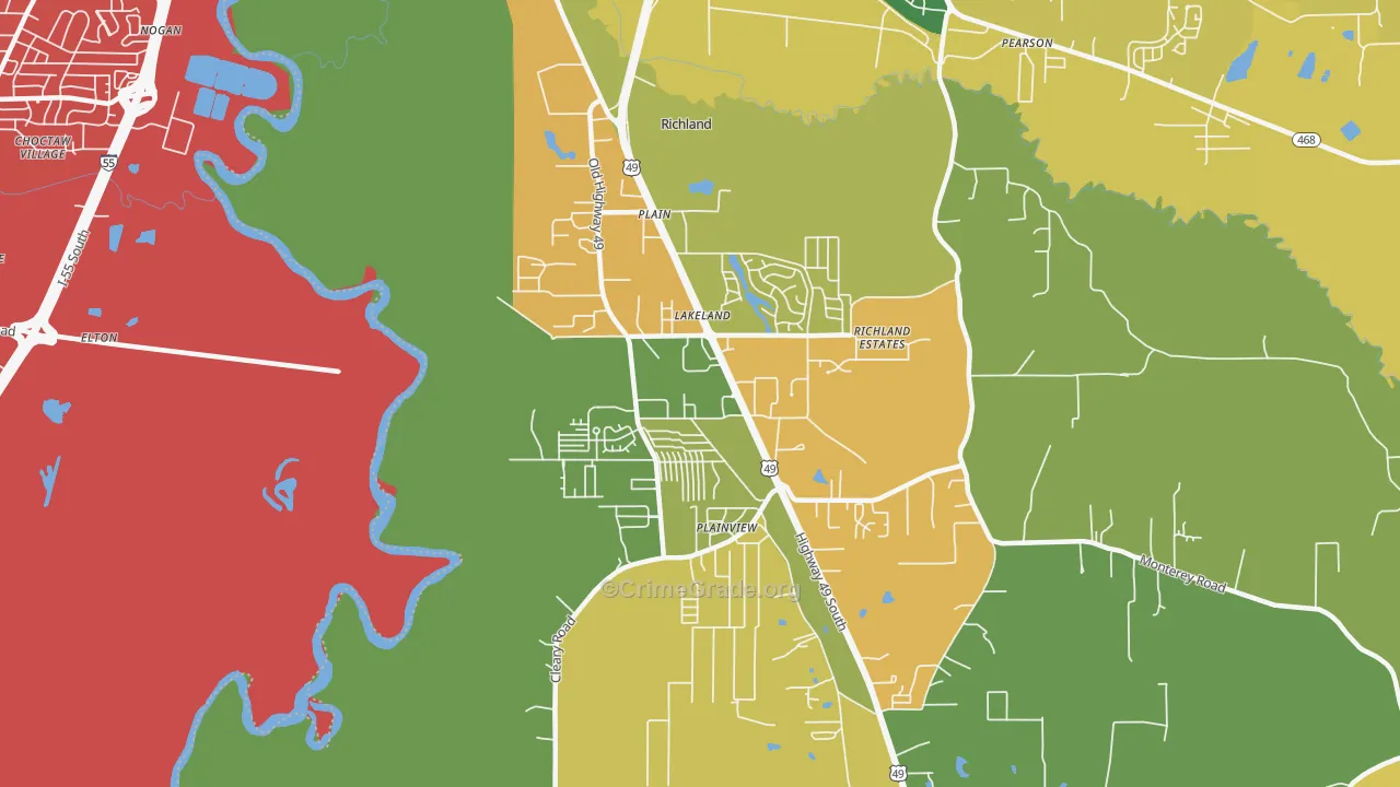 Richland, MS Map of Vehicle Theft Rates