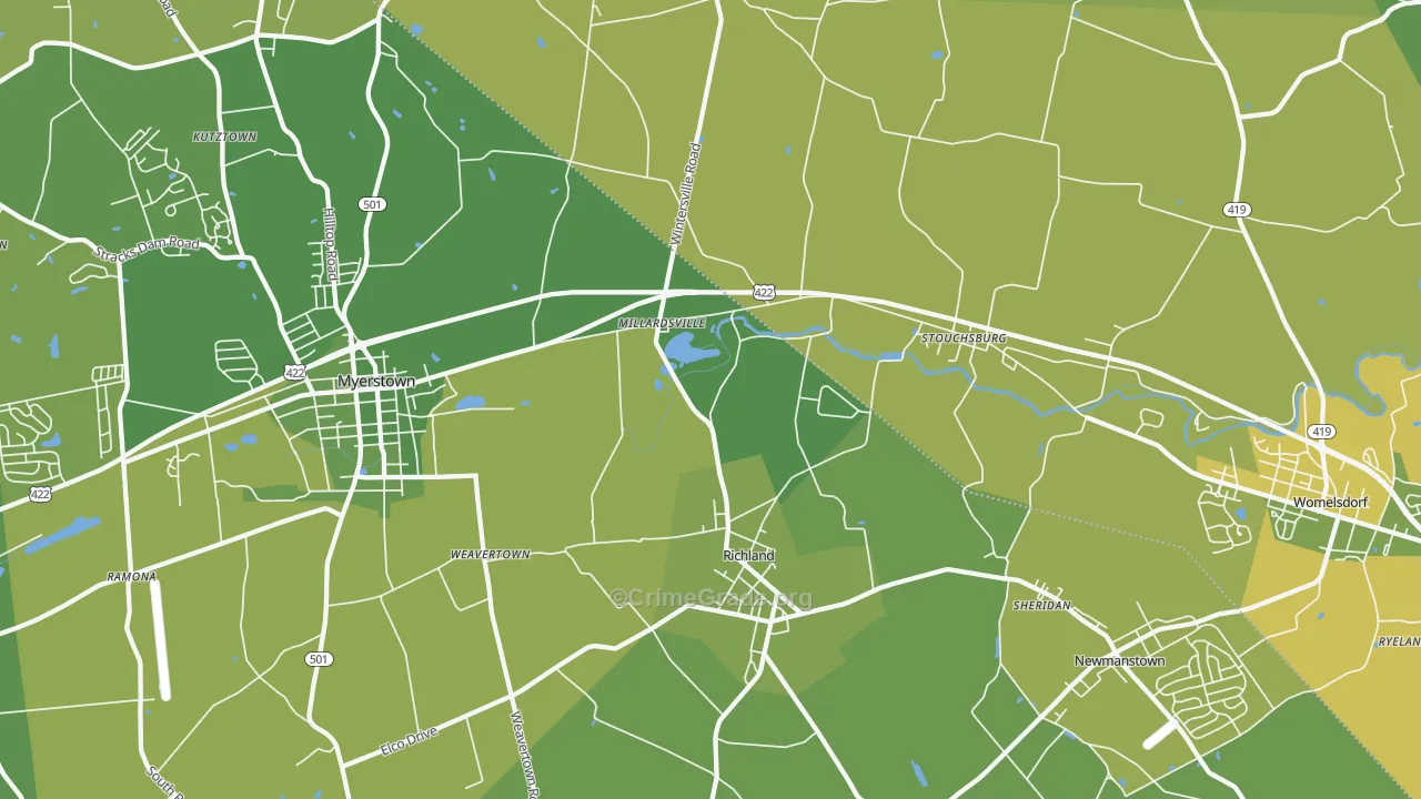 Richland, PA Map of Vehicle Theft Rates