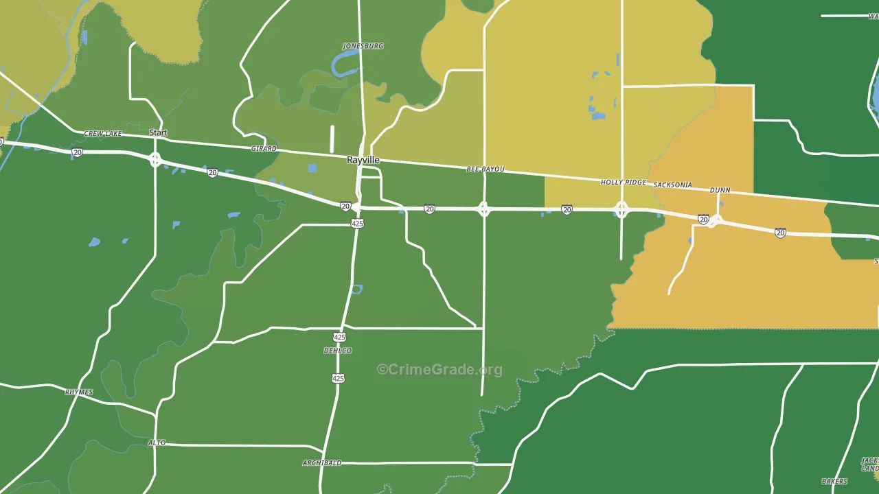 Richland Parish, LA Map of Vehicle Theft Rates