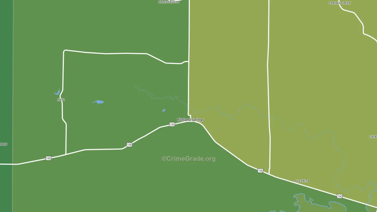 Richland Springs, TX Map of Vehicle Theft Rates