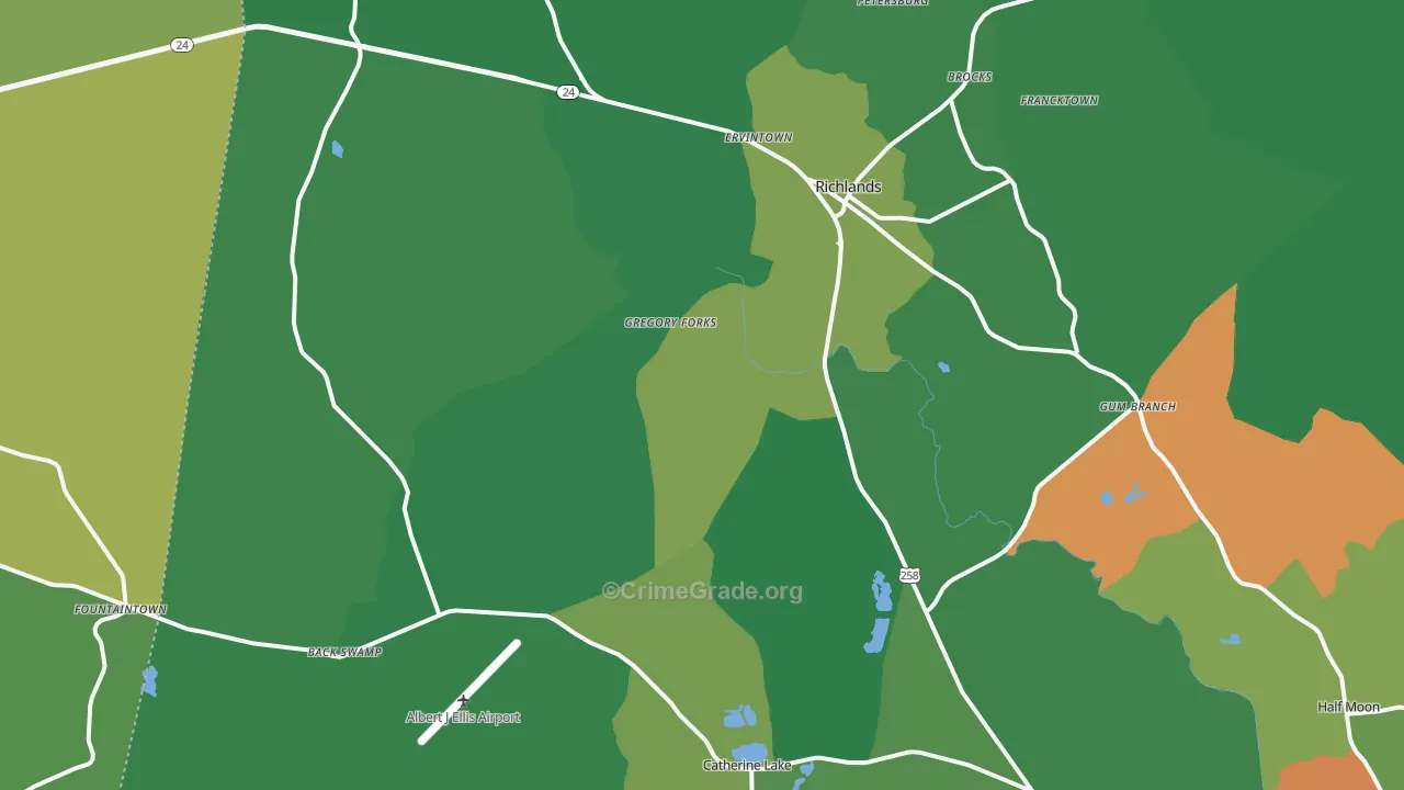 Richlands, NC Map of Vehicle Theft Rates
