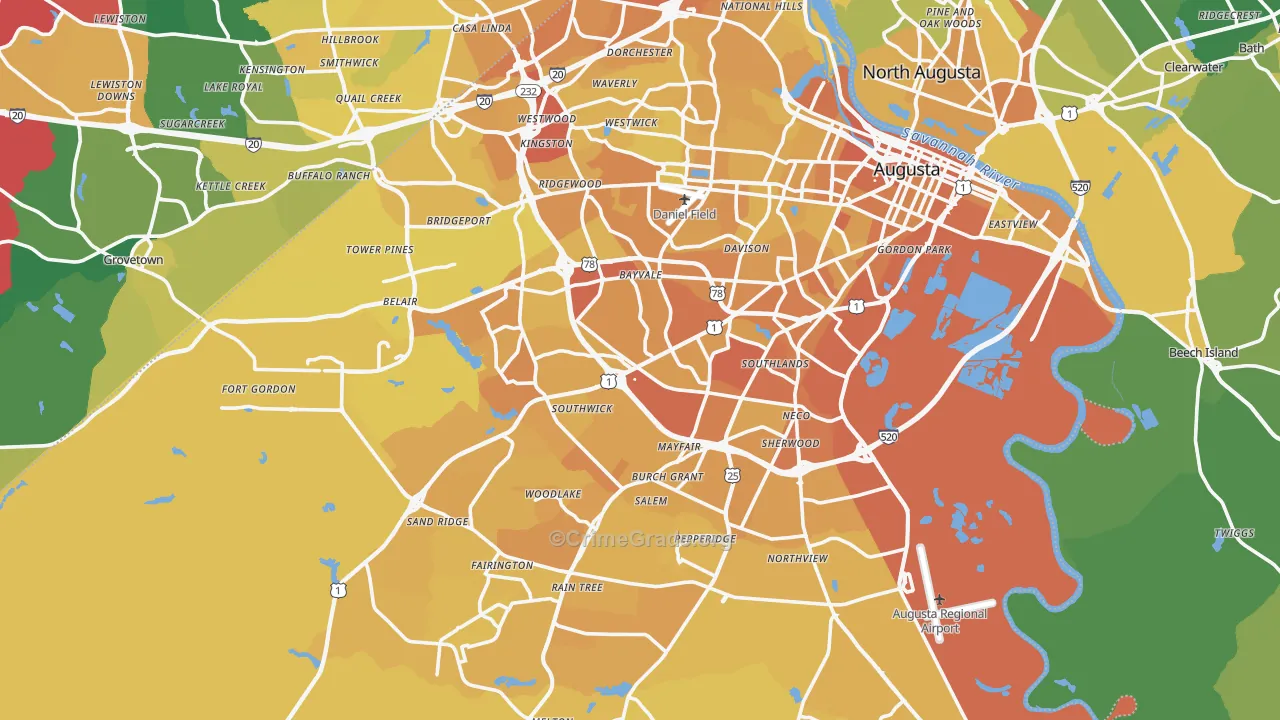 Richmond County, GA Map of Vehicle Theft Rates