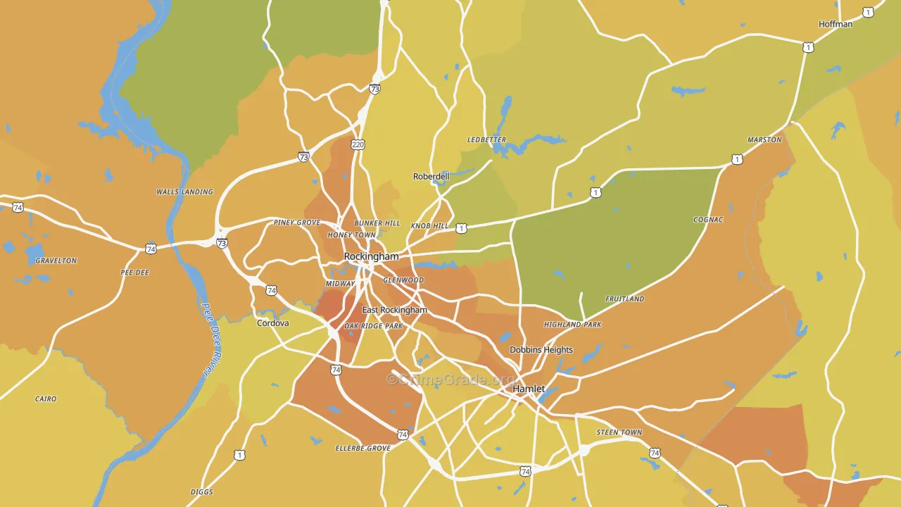Richmond County, NC Map of Vehicle Theft Rates