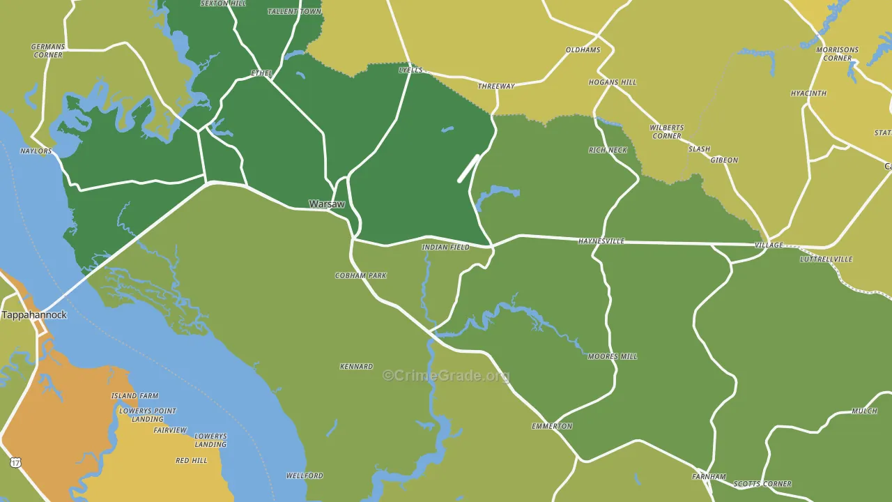 Richmond County, VA Map of Vehicle Theft Rates