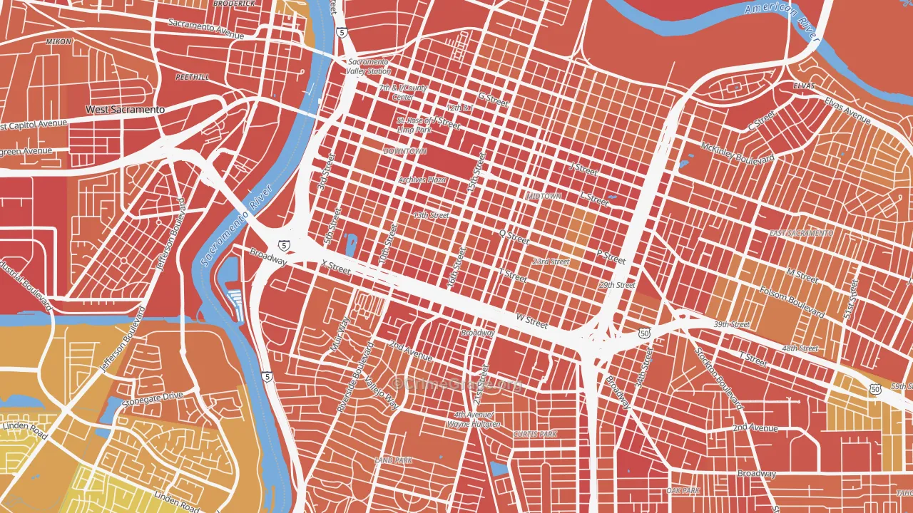 Richmond Grove, Sacramento, CA Map of Vehicle Theft Rates