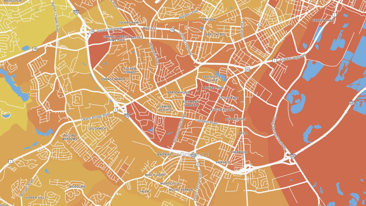 Richmond Hill, Augusta, GA Map of Vehicle Theft Rates