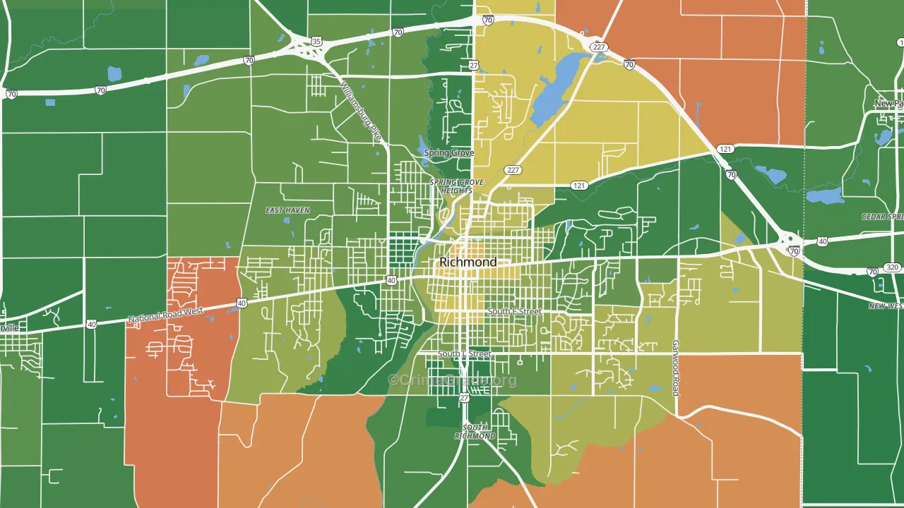 Richmond, IN Map of Vehicle Theft Rates