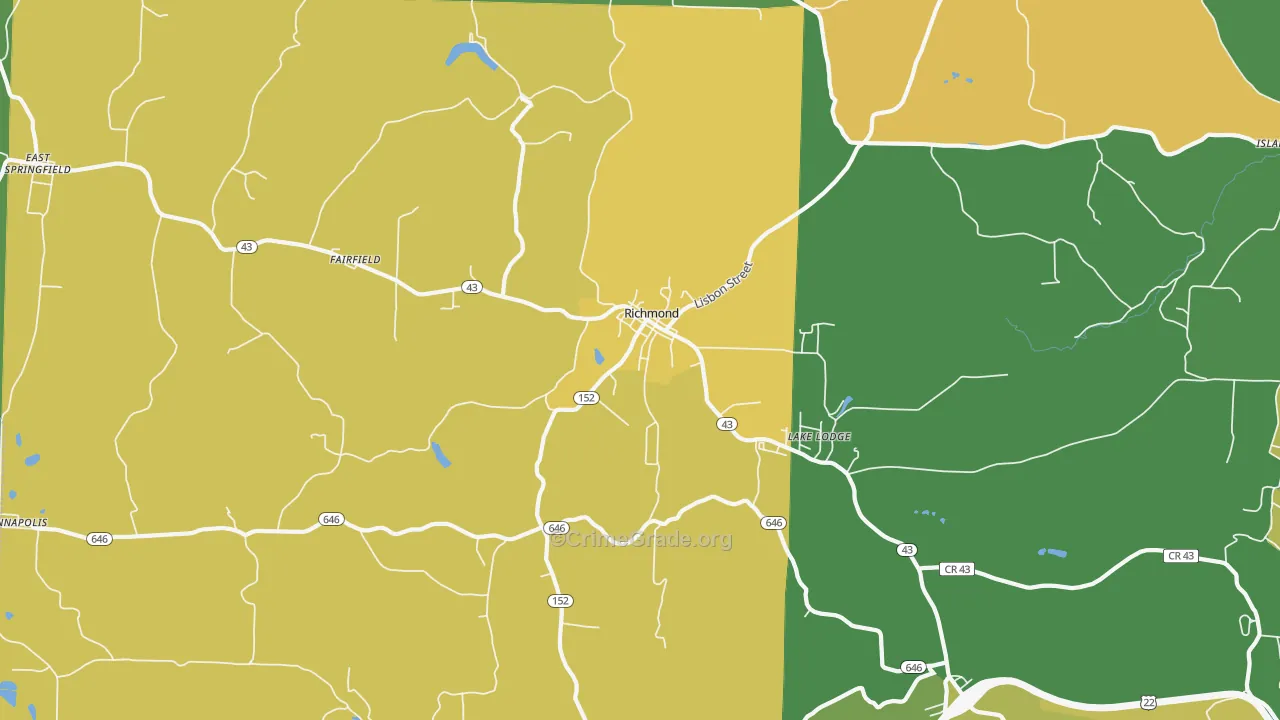 Richmond, OH Map of Vehicle Theft Rates