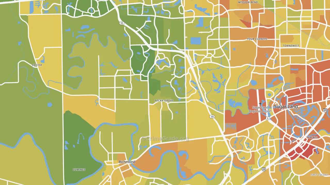 Richmond, TX Map of Vehicle Theft Rates