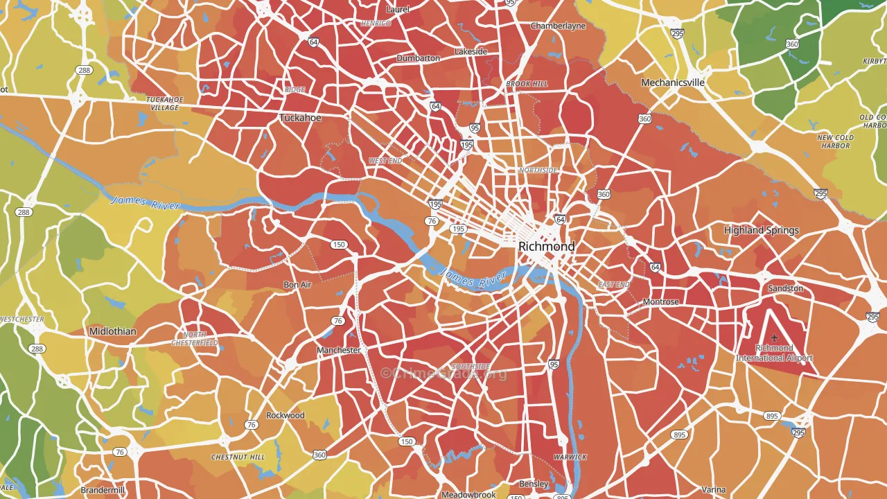 Richmond, VA Map of Vehicle Theft Rates