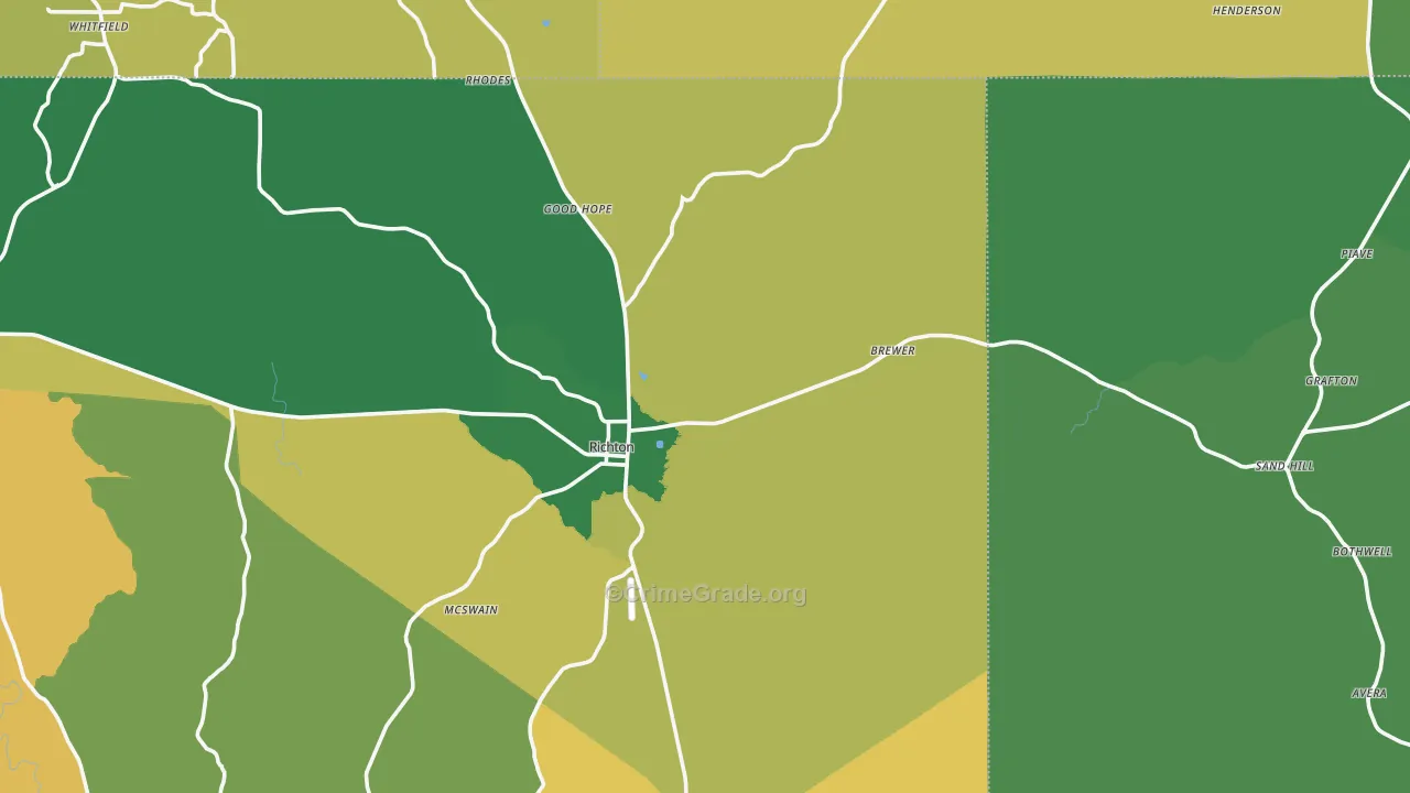 Richton, MS Map of Vehicle Theft Rates