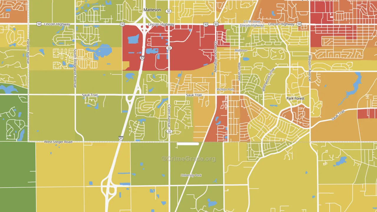 Richton Park, IL Map of Vehicle Theft Rates