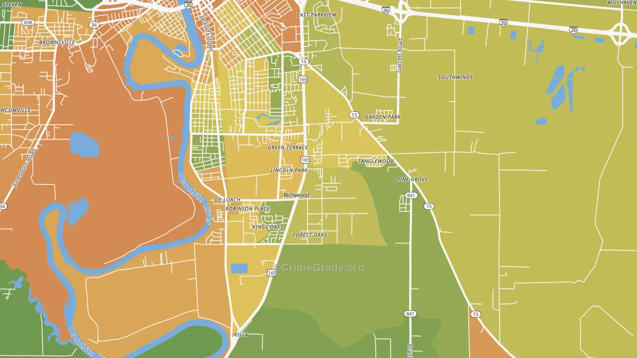 Richwood, LA Map of Vehicle Theft Rates