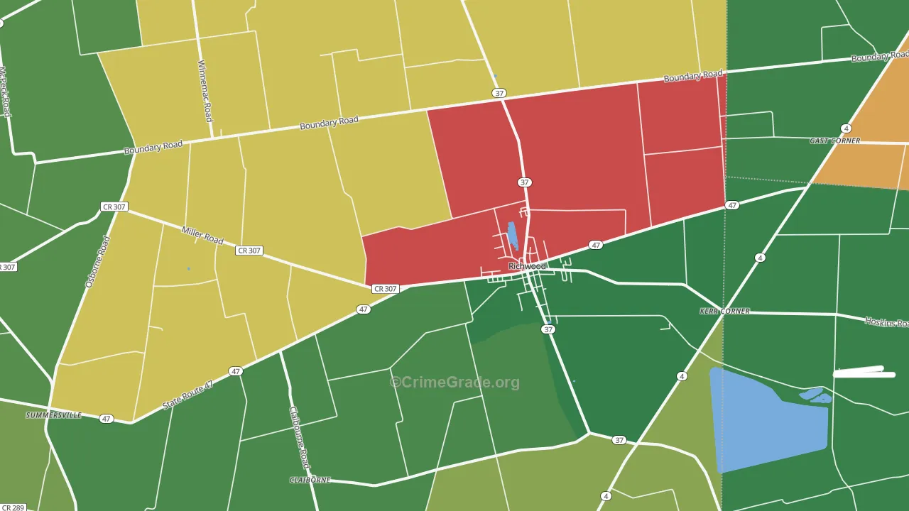 Richwood, OH Map of Vehicle Theft Rates