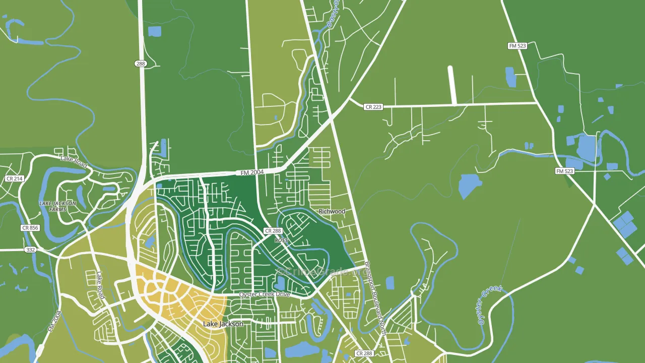 Richwood, TX Map of Vehicle Theft Rates