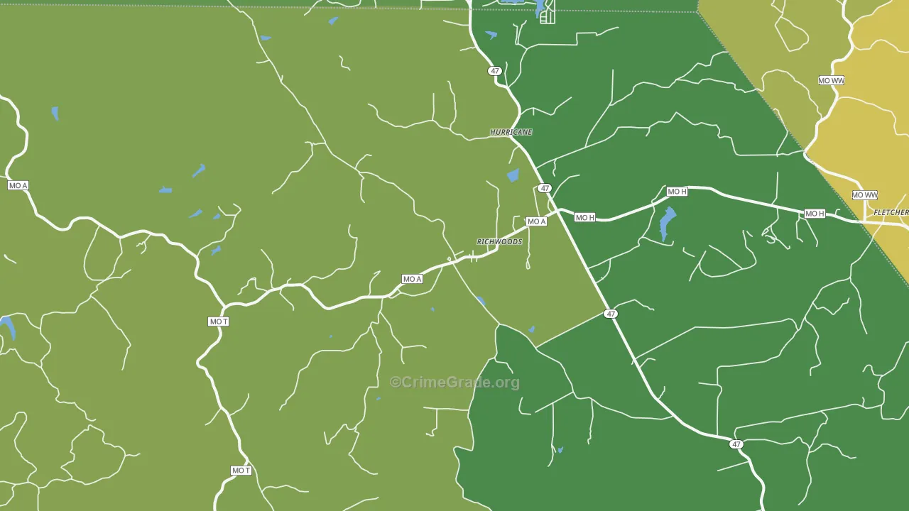 Richwoods, MO Map of Vehicle Theft Rates