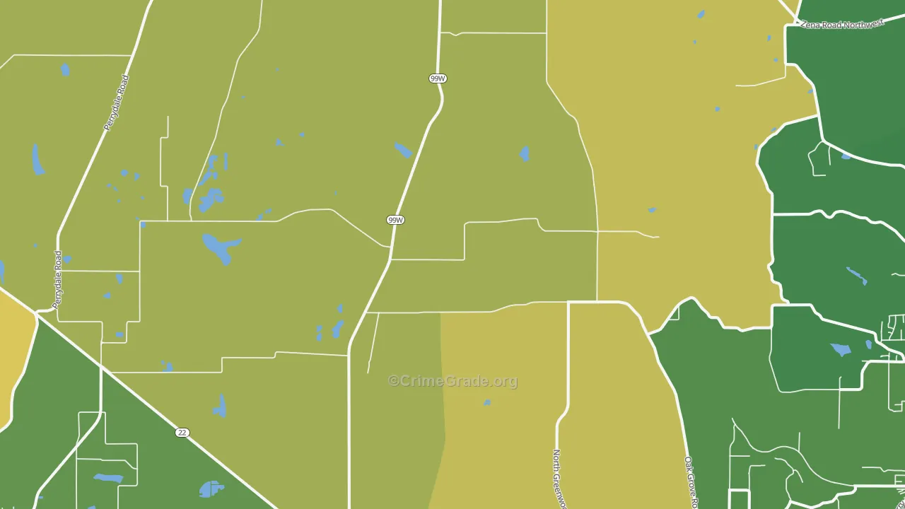 Rickreall, OR Map of Vehicle Theft Rates