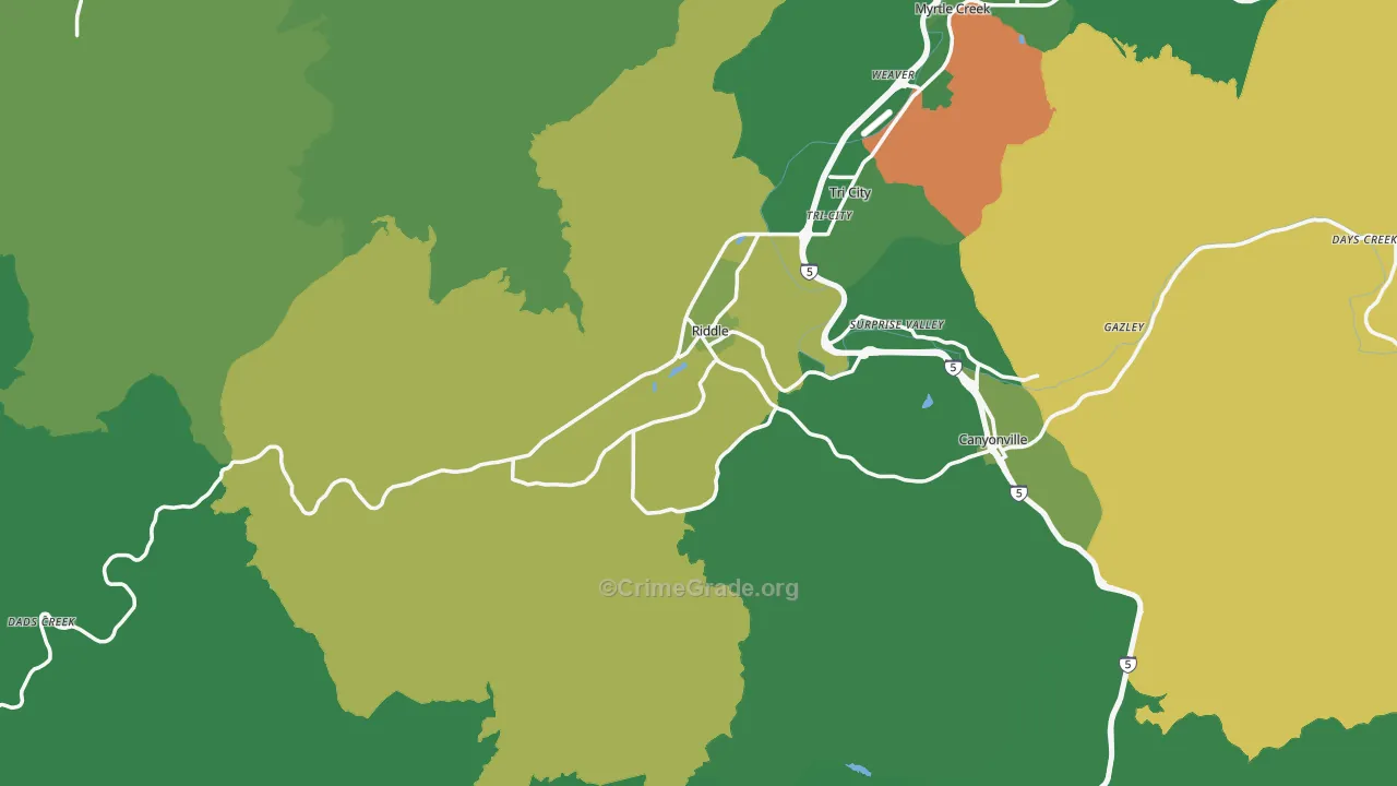 Riddle, OR Map of Vehicle Theft Rates
