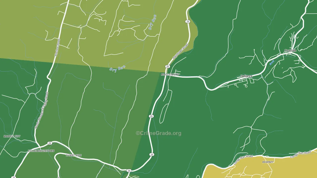 Riddlesburg, PA Map of Vehicle Theft Rates