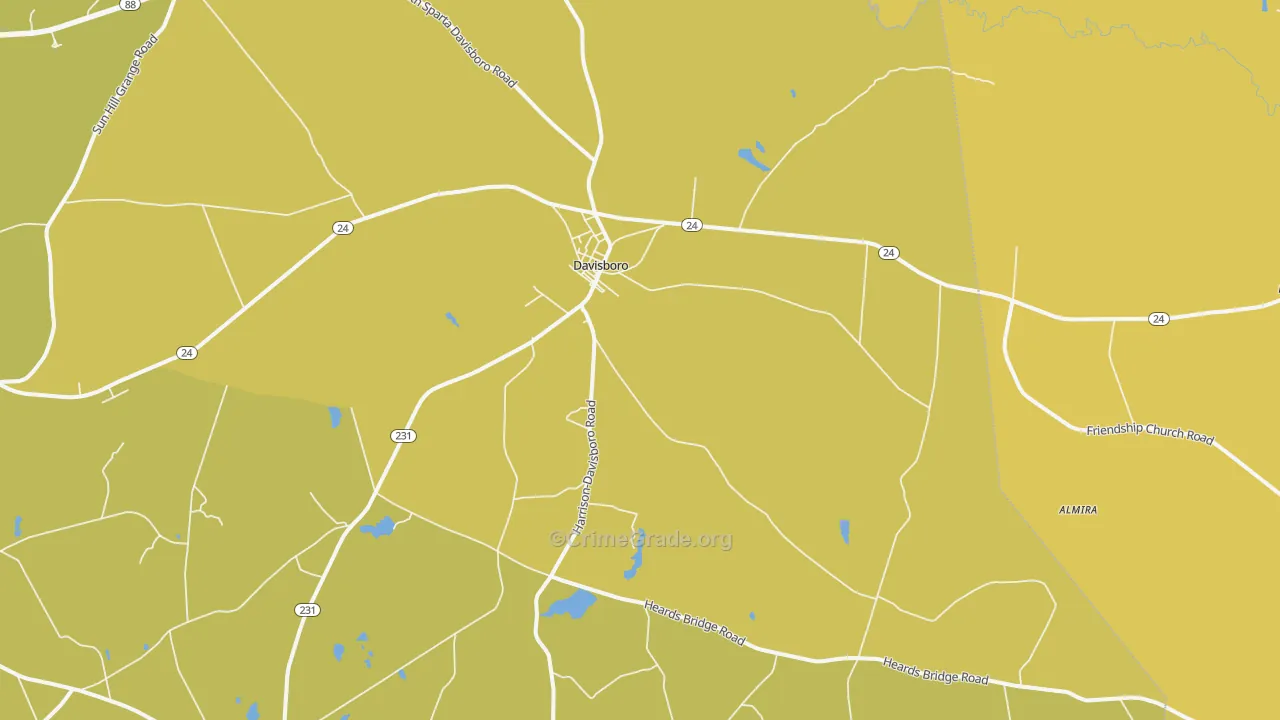 Riddleville, GA Map of Vehicle Theft Rates