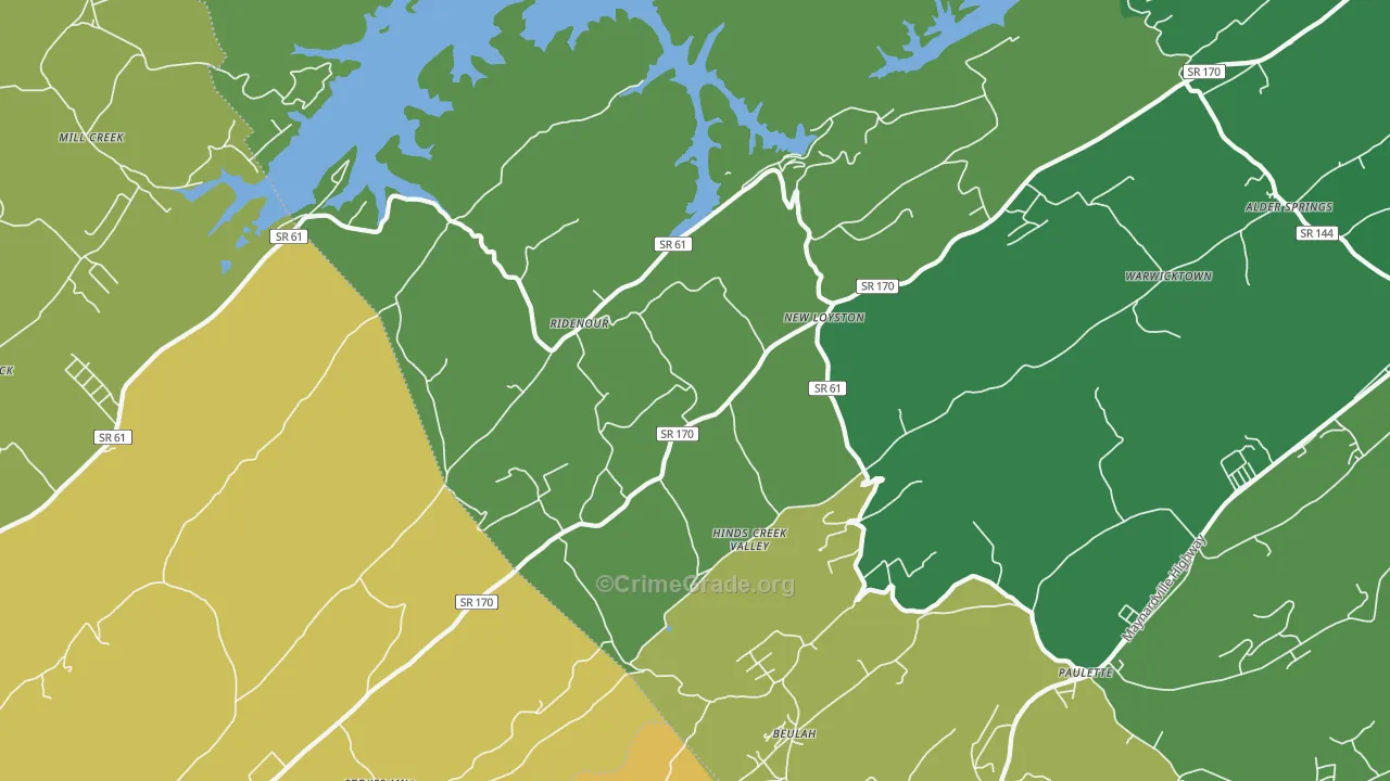 Ridenour, TN Map of Vehicle Theft Rates