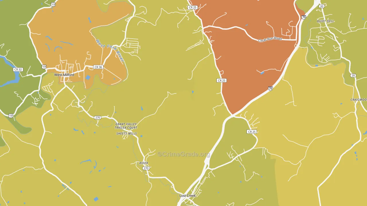 Rider, WV Map of Vehicle Theft Rates