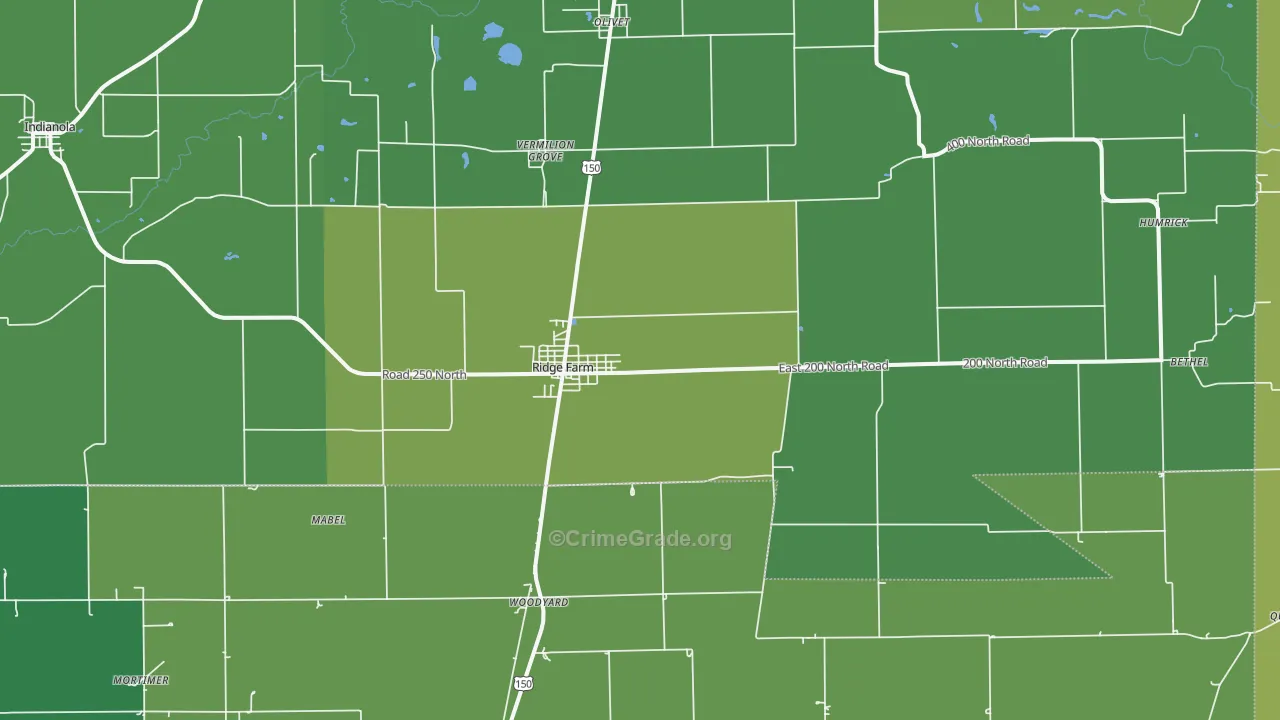 Ridge Farm, IL Map of Vehicle Theft Rates