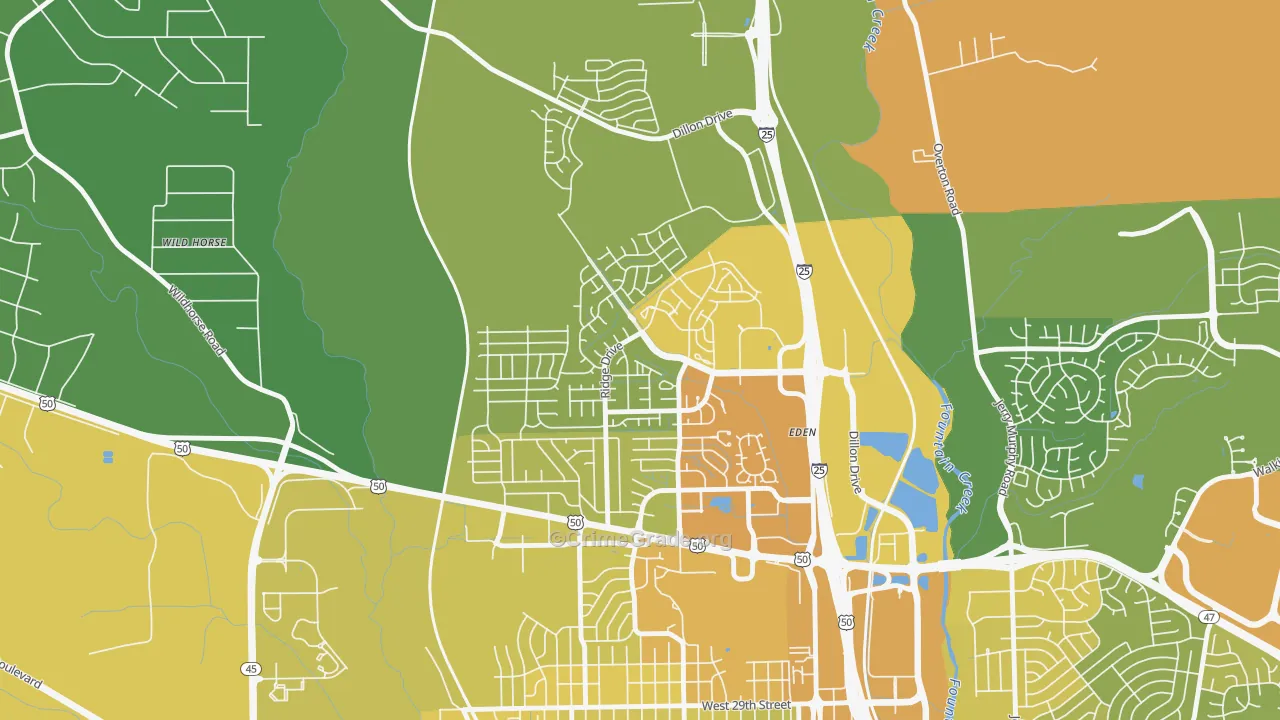 Ridge, Pueblo, CO Map of Vehicle Theft Rates