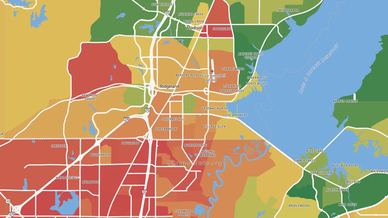 Ridgeland, MS Map of Vehicle Theft Rates