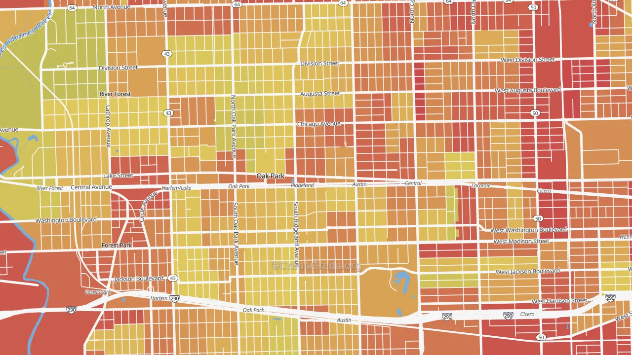 Ridgeland, Oak Park, IL Map of Vehicle Theft Rates