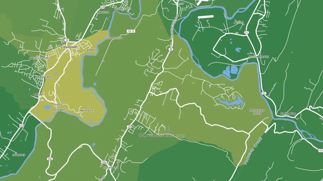 Ridgeley, WV Map of Vehicle Theft Rates